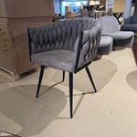 Set van 6 eetkamerstoelen, taupe stof, zwarte poten